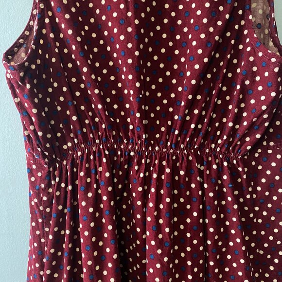 Handmade Plus Size Fine Corduroy Cotton Polka Dot Red Dress - Picture 11 of 12